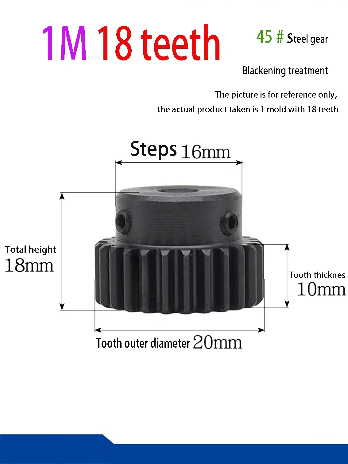 1PCS 1M Pinion 10/12/14/15/16/17/18-28 Teeth Aperture 4-15mm 45 # Steel Blackened Spur Gear Transmission Accessories Motor Parts