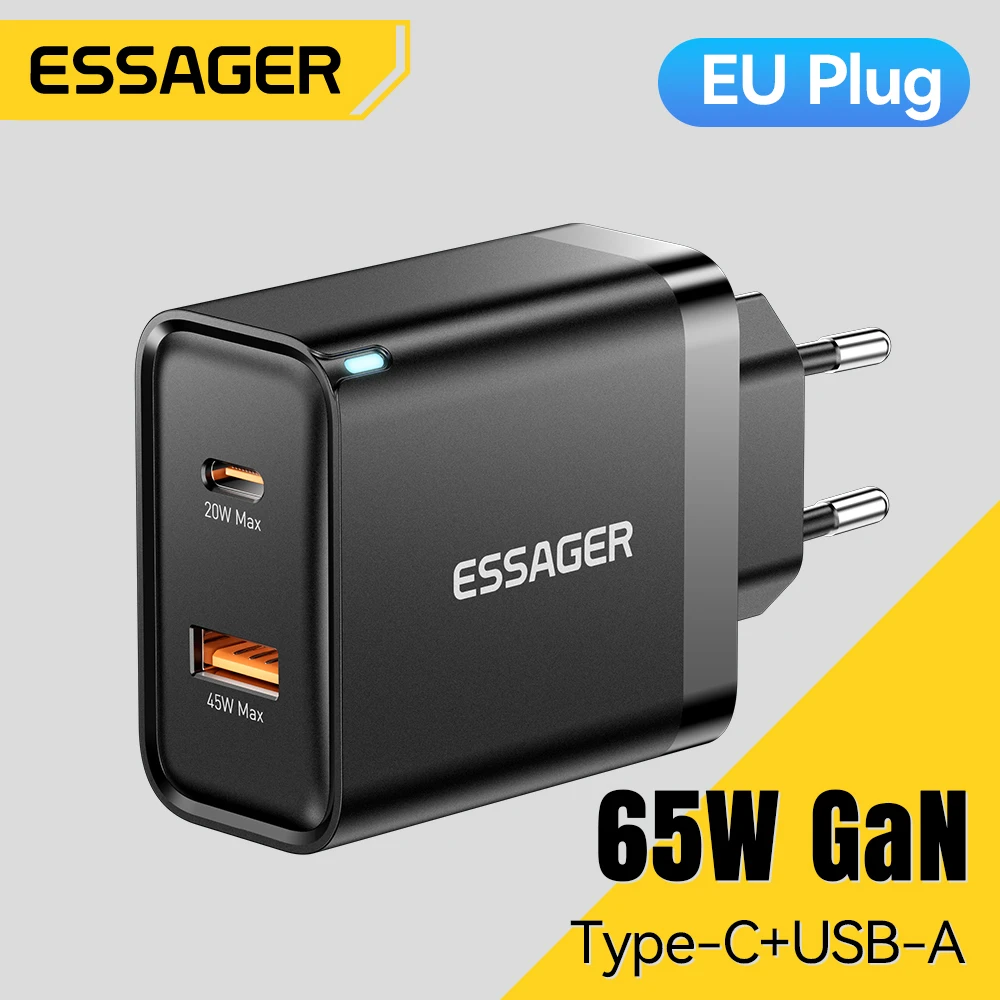 Essager 65W GaN Charger USB PD Type C Fast Charging  Phone Adapter QC3.0 For iPhone 16 Pro Max Samsung Galaxy S23 Xiaomi Huawei