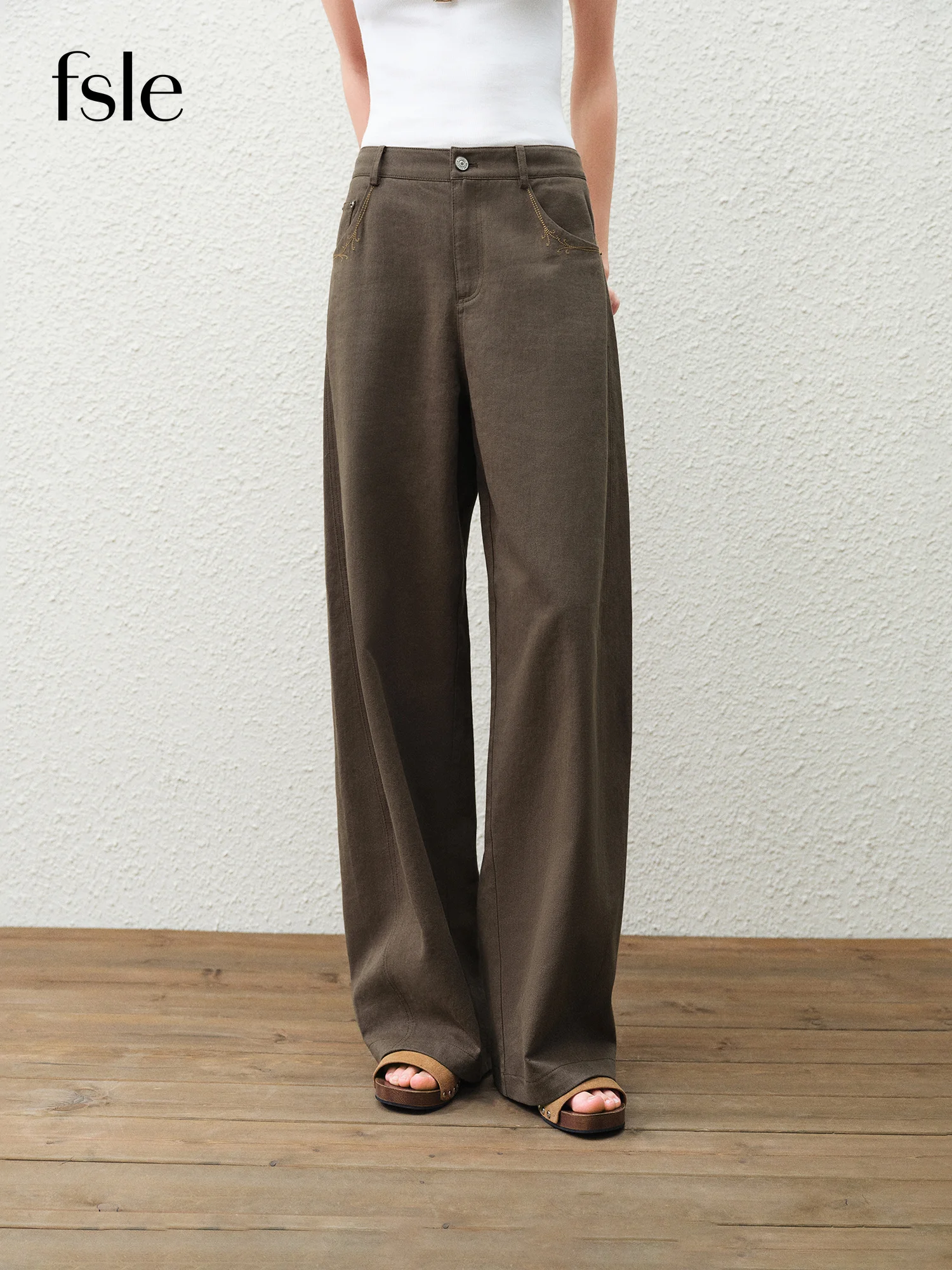 

FSLE【Премиум-серия】Весна 2026 Женские джинсы с вышивкой в стиле ретро, прямые, широкие, расклешенные, из денима, в стиле Y2K, винтажный повседневный стиль