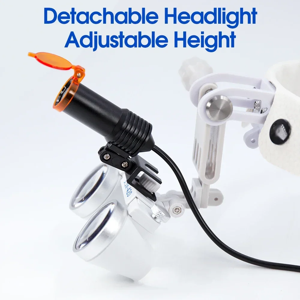 Enhance dental procedures with 3.5X loupes & LED headlight. Headband, adjustable brightness. Galilean Optics system.