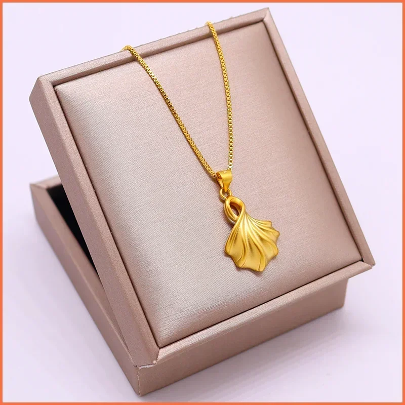 

100% Plated Real 999 Gold 18k Necklace Women's Ginkgo Leaf Pendant Simulation Fine Porn Festival Gift Jewelry For Women's Gifts