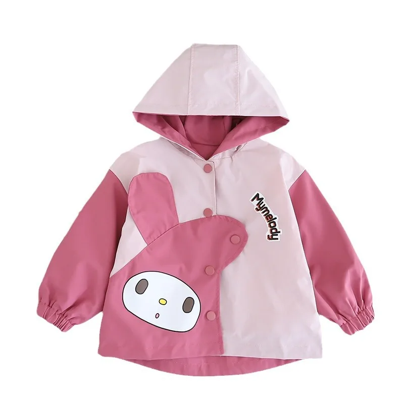 Kurtka dziecięca Kawaii My Melody Girls Fashion Kurtka z kapturem Sanrios Anime Outdoors Płaszcz przeciwwiatrowy Utrzymuj ciepło Odzież wierzchnia dla dzieci Prezent