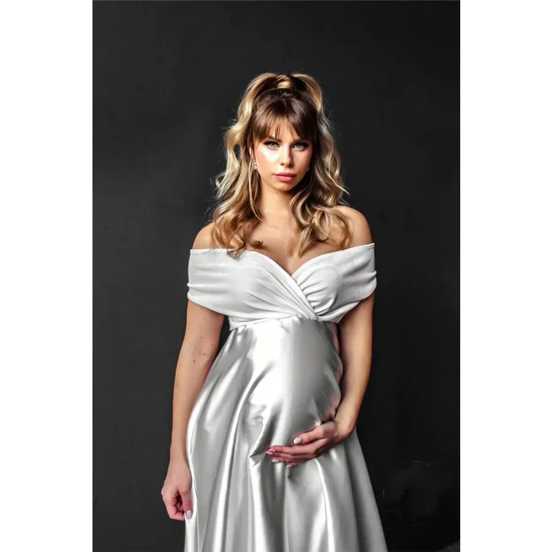 New Summer Fashion Pregnant Women Photography Clothing Silk Loose V-neck Solid Low Breast Dress