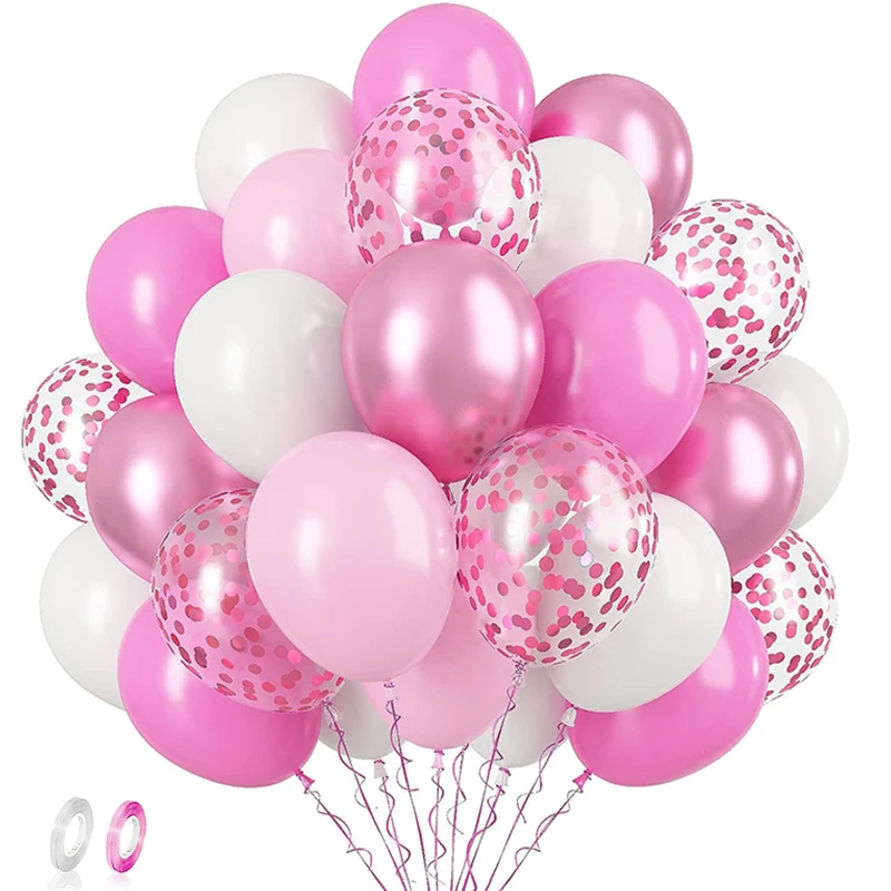 42pcs Pink Mix Confetti Latex Balloons Happy Birthday Party Decorations Kids Girl Boy Baby Shower Adult Wedding Globos Supplies