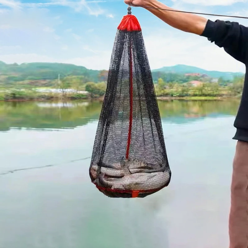 Portable Wild Fishing Harness Mouth Valley Wheat Fish Protection Net Bag With Encrypted Mesh Oxford Cloth Edge Fish Protection