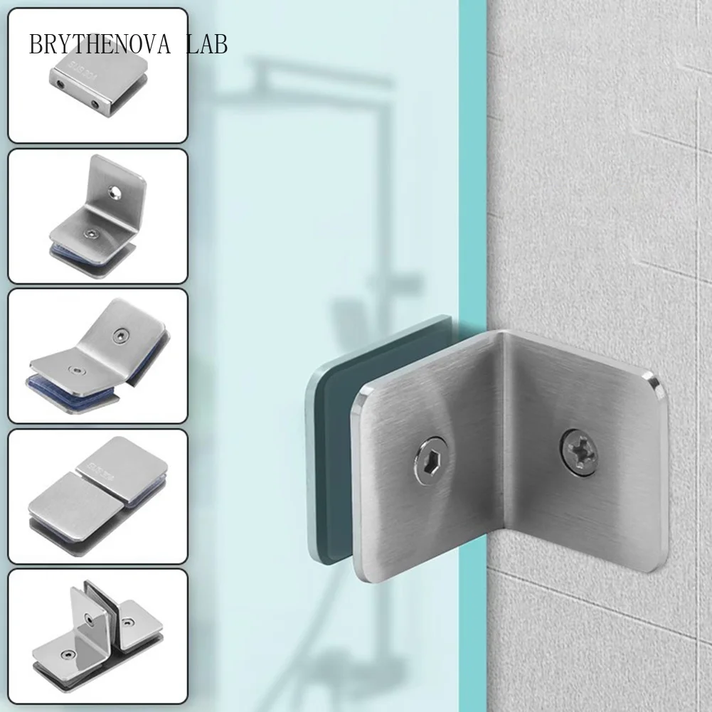 Stainless Steel 90° Glass Fixing Clips Connectors Shower Room Fixed Code Corner Frameless Glass Bracket Furniture Hardware