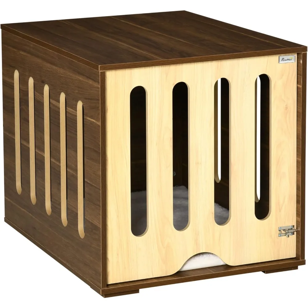 

Furniture Style Dog Crate End Table with Removable Door Panel, Dog Crate Bed with Foam Cushion, Safety Lock, Indoor Use