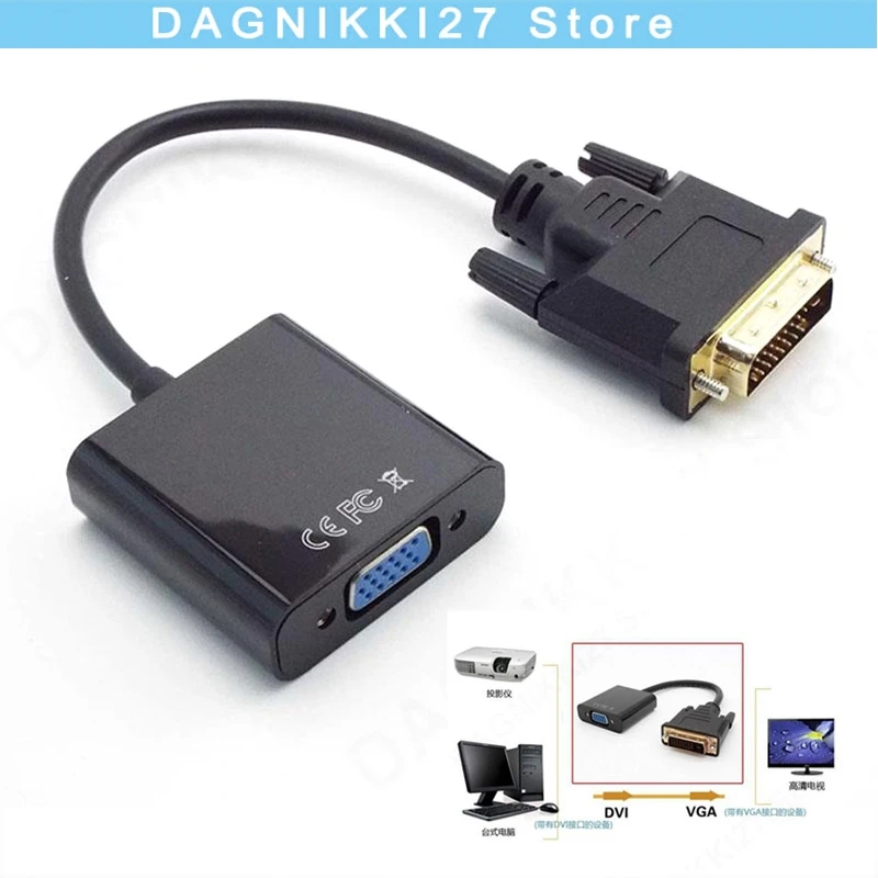 Full HD 1080P DVI To VGA Adapter Video Cable Converter 24+1 25Pin 15Pin for PC Computer Monitor