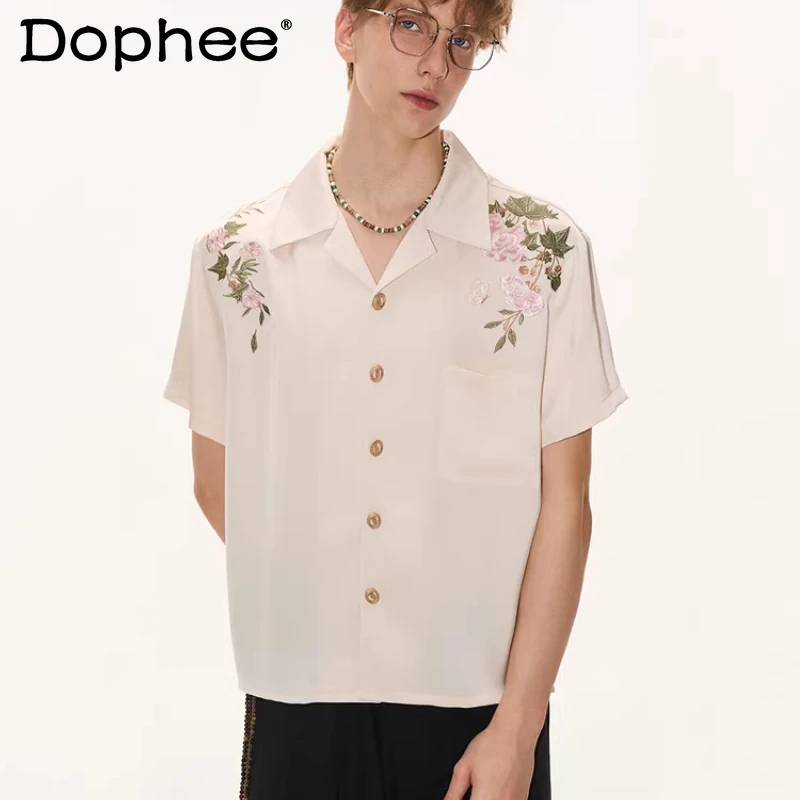

Мужские и женские рубашки с цветочной вышивкой, весна-лето 2026, новые, элегантные, с коротким рукавом, в стиле колор-блок, дышащие, комфортные топы