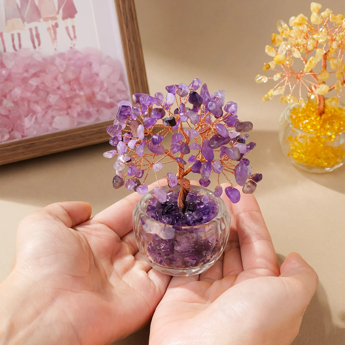 Natural Crystal Money Tree Ornament Feng Shui Wealth Tree with Gemstone Abundance Bowl for Home Office Decoration view 3