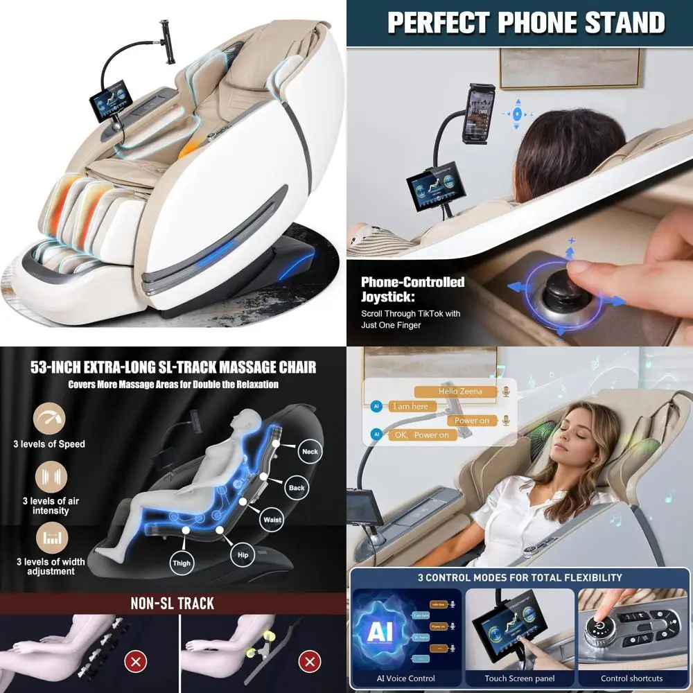 

Массажное кресло-реклайнер с нулевой гравитацией, 12 автоматическими программами, роликами для ног, подогревом, растяжкой, управлением ИИ и сканированием тела - Bei