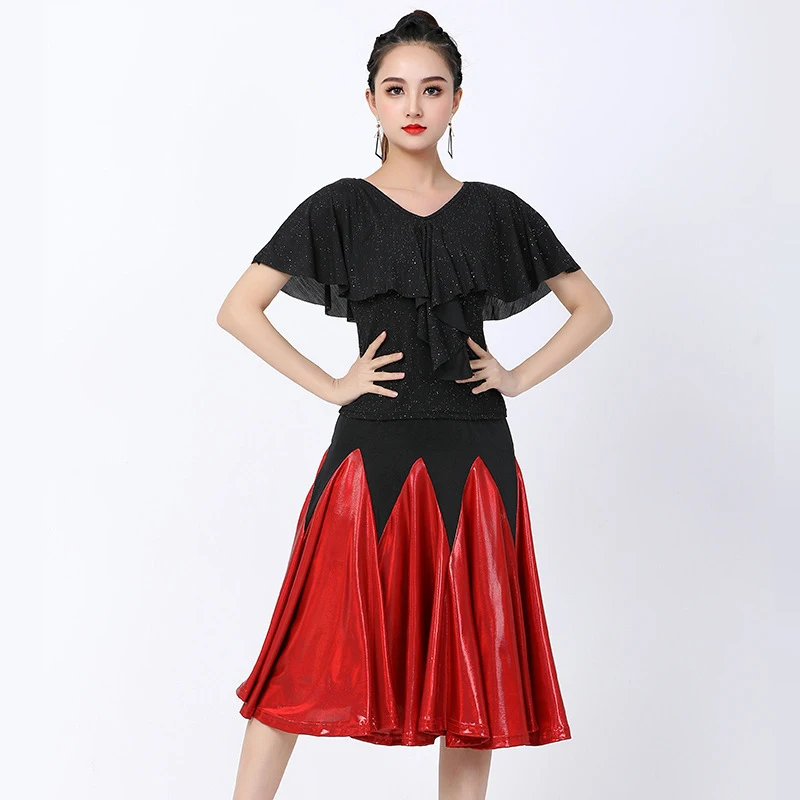 Danse latine Robe Extensible Salsa Samba Filles Franges Costume Demi Manches Concurrence Robes Femmes Satin Jupe de Scène