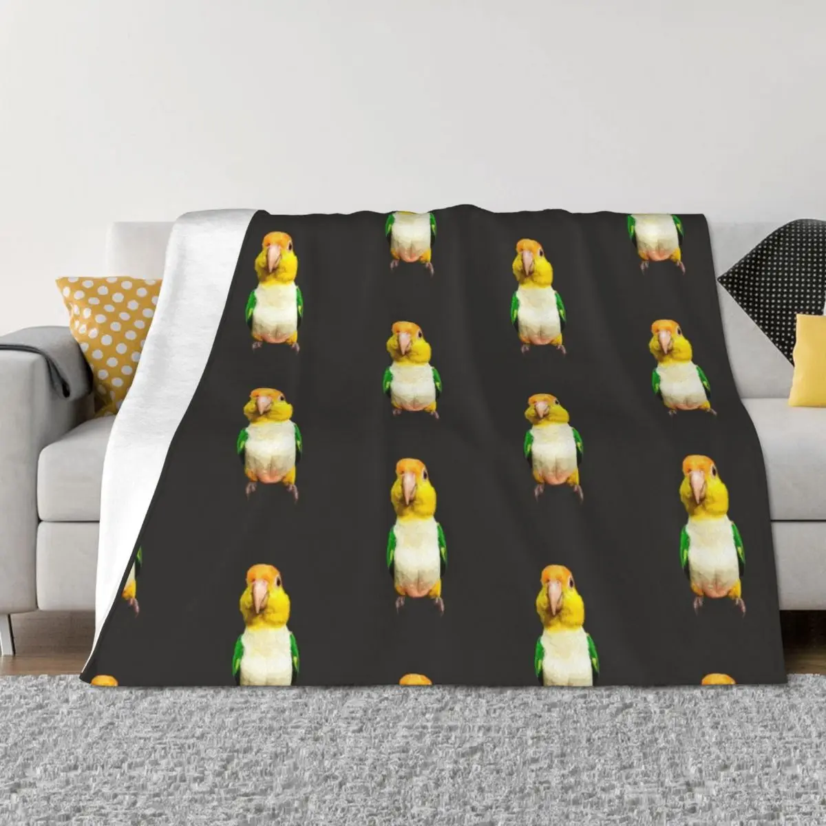 

White Bellied Caique Parrot Throw Blanket Plush Designers Soft Beds Flannels Blankets