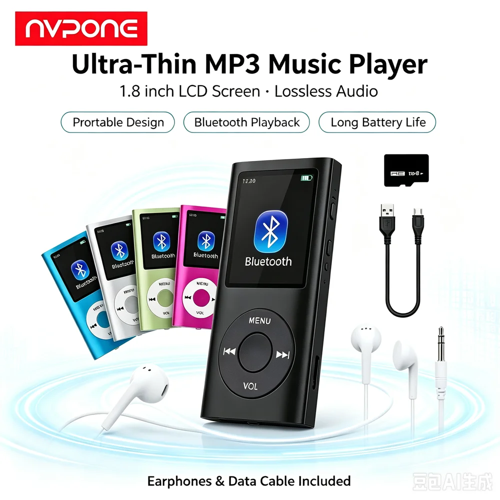 Portable 1.8 Inch MP3 Player Stylish Multifunctional Lossless Sound Slim LCD Screen MP3 Music Players with Earphone Data Cable