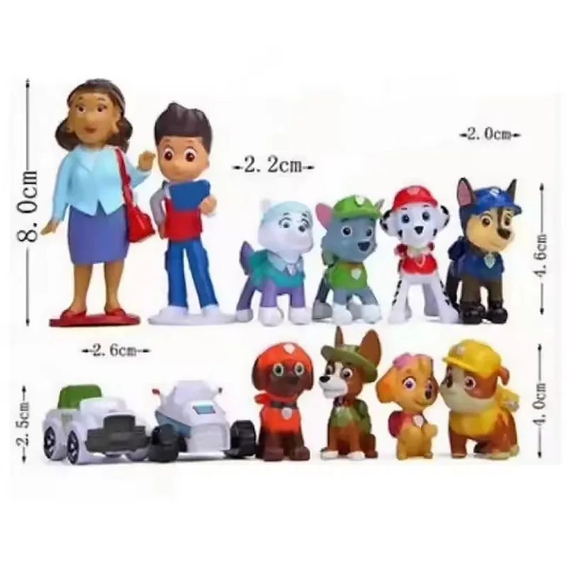 12Pcs Paw Patrol Figures Marshall Rubble Chase  Anime Cartoon PVC Model Doll Toys Car Canine Children Birthday Christmas Gift