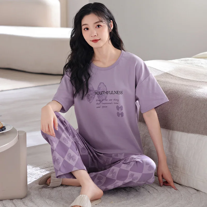 Women's Sleepwear, Women's Summer Thin Style New Short Sleeved Pants, Fat Mm Home Clothes Two-Piece Set 6