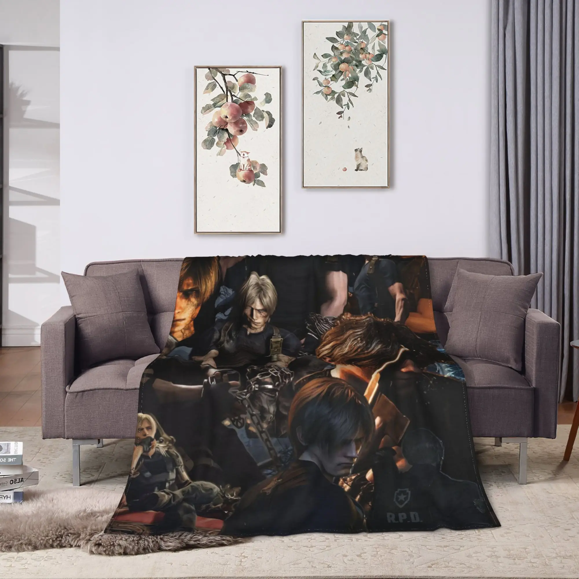 Leon Kennedy Collage Plush Blankets Kids  Flannel Throw Blanket For Couch Bed Warm Soft Custom Quality Bedspread Gift