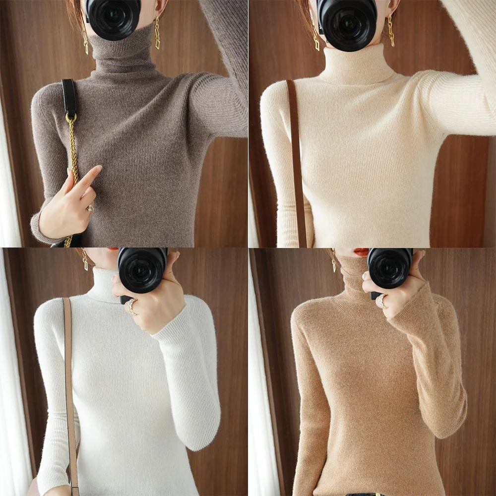 

Женский свитер из 2 предметов, корейская водолазка с длинным рукавом, вязаные пуловеры, теплый базовый трикотаж, осень-зима, однотонные модные тонкие джемперы