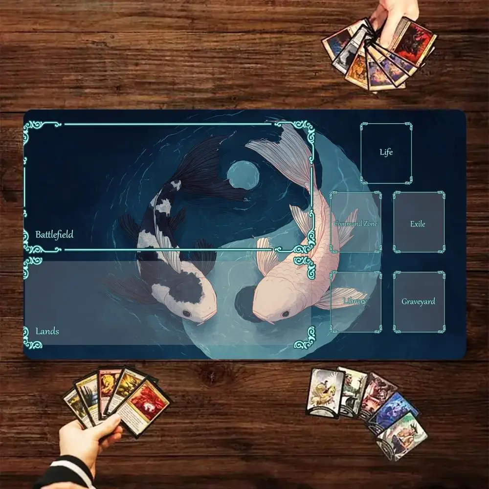 

Игровой коврик для карточных игр с художественным эстетическим рисунком кои, противоскользящая основа, для MTG, TCG и настольных игр.