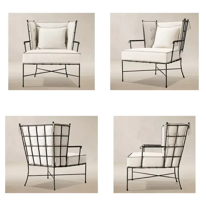 Wrought Iron Lounge Chair Outdoor Patio Garden Metal Recliner Suitable for Backyard Use