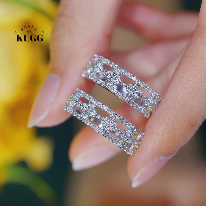 KUGG 18K White Gold Rings Luxury 1.0carat Real Natural Diamond Engagement Ring for Women Vintage Lace Style High Wedding Jewelry