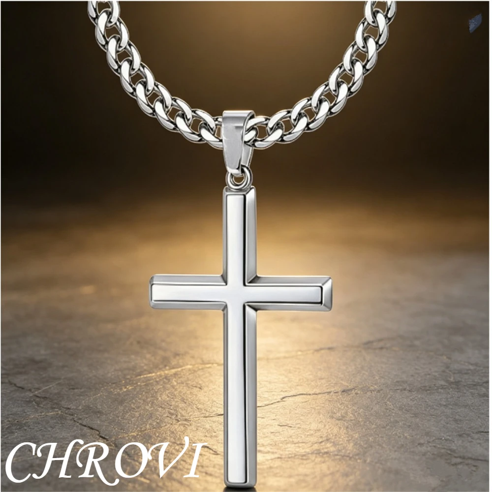 Collar con colgante de cruz, de plata de ley 925 con baño de oro, de estilo neutro, con cadena de 4 mm, de 40 a 75 cm.