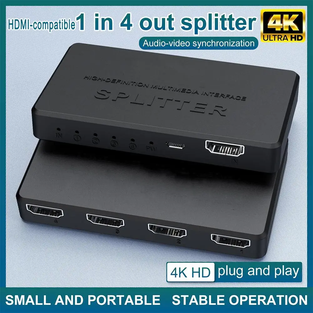 4K 2K HDMI Splitter 1 in 4 out 4x1 HDMI Switch HDMI-compatible Adapter HD 1080P Video Switcher for Xbox PS4 DVD HDTV PC Lap D6R4