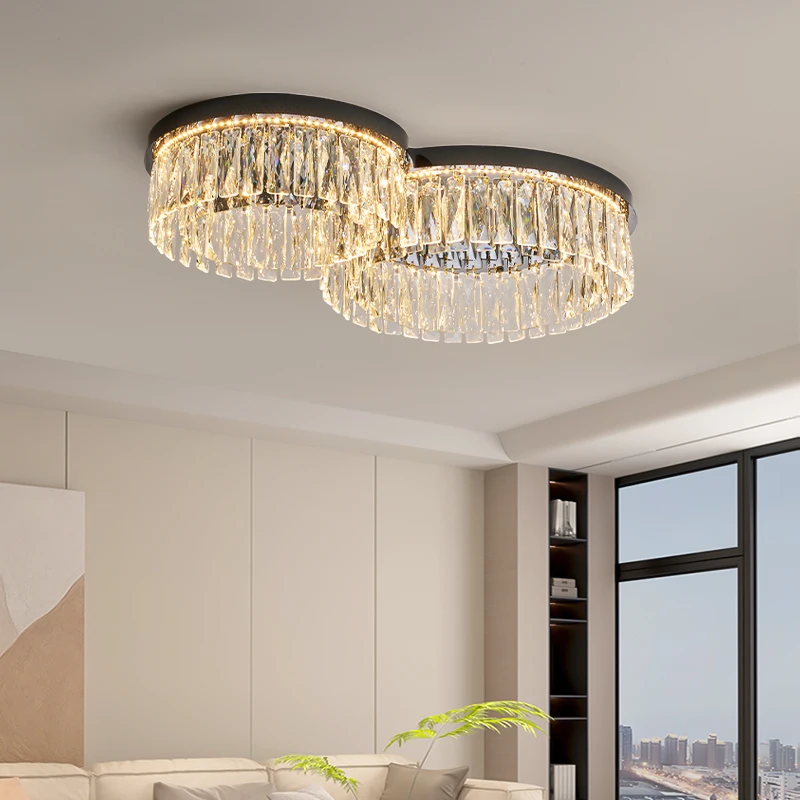 Modern Round Crystal Ceiling Light for Living Room Dining Room Bedroom Study Gold Minimalist LED