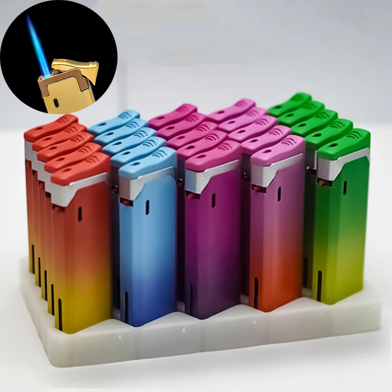 25 piezas Jet antorcha Gas Metal a prueba de viento encendedor de cigarrillos llamas encendedores accesorio para fumar aparatos de butano para hombres portátiles
