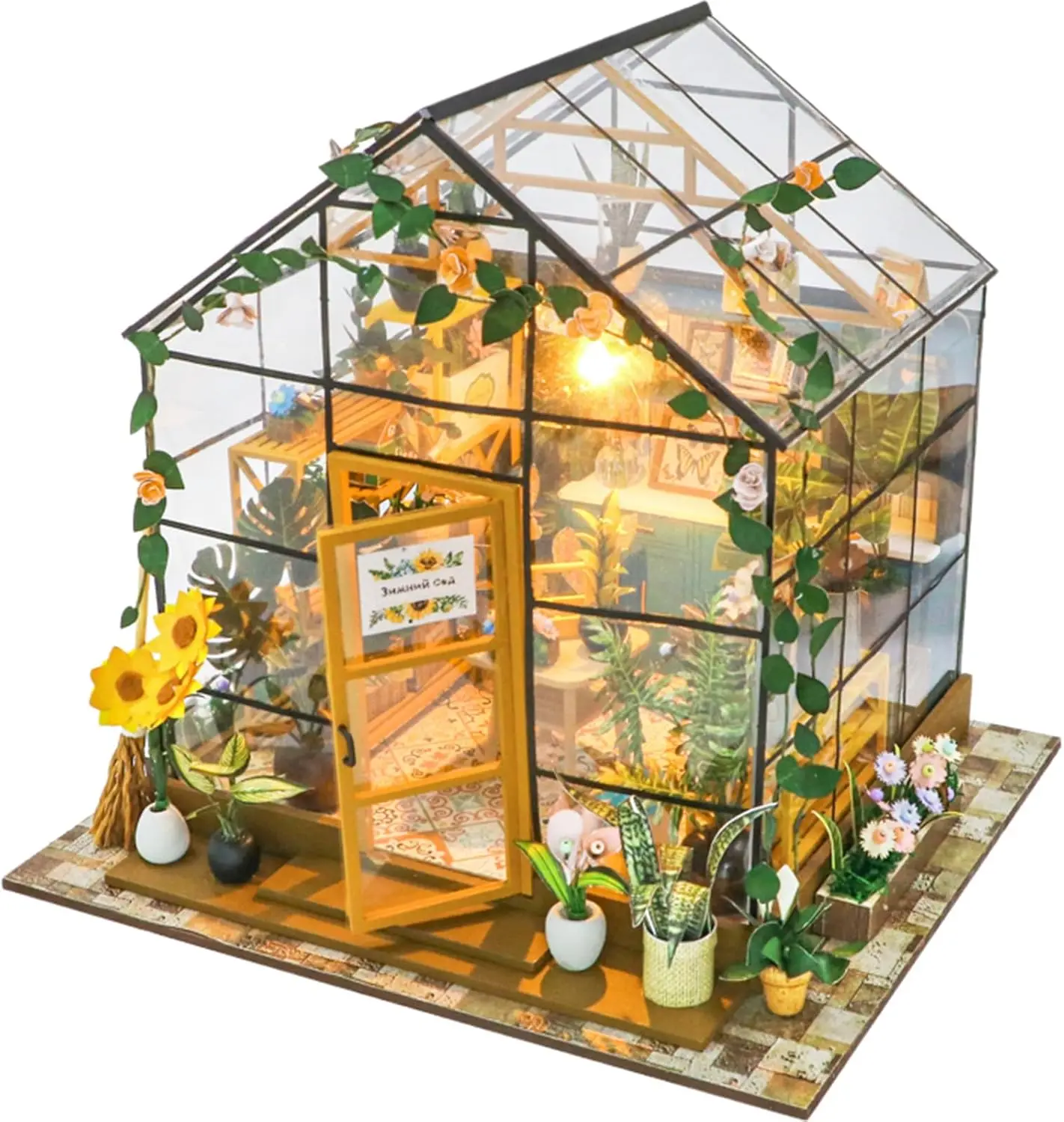 DIY Miniature House Kit – 3D Wooden Puzzle Dollhouse with LED Lights, Garden Theme | Craft Kit for Adults, Bookshelf Decor