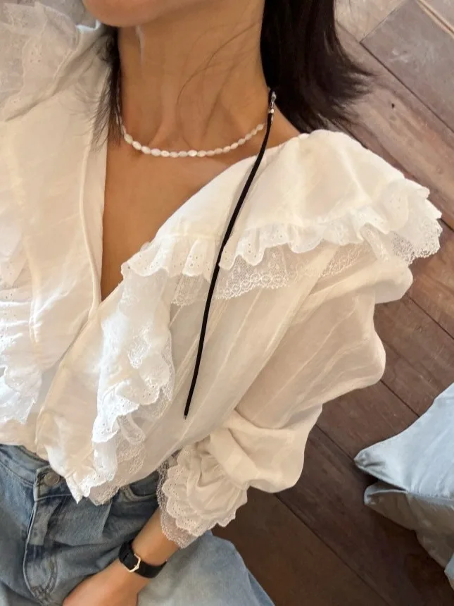 

Женский свободный клетчатый топ irt V-Ne Puffy Sve Sweet Young Doll с модной кружевной отделкой, модный модный топ, весна 2025 г.