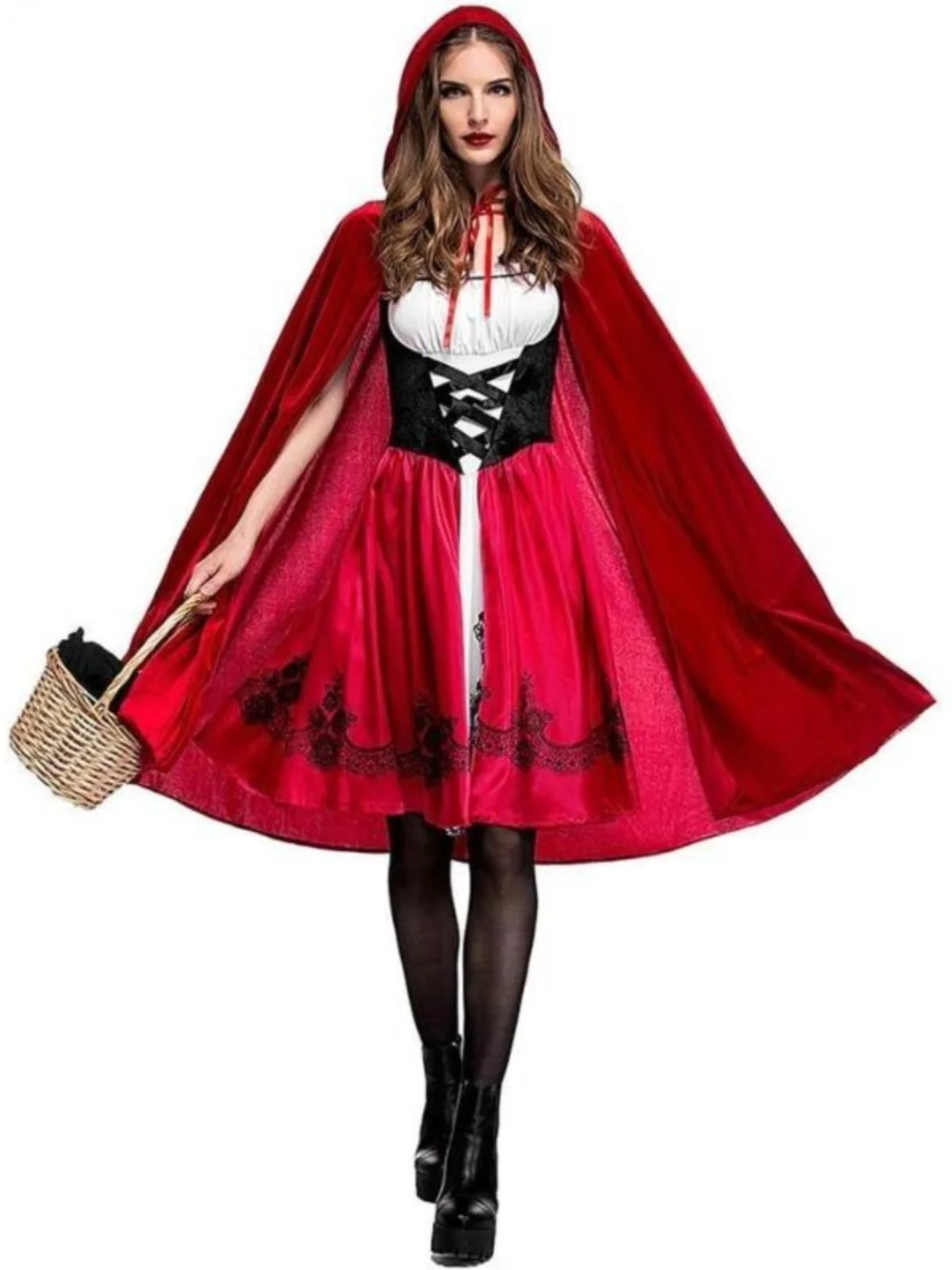 loween Little Red Riding Hood Role-plang Cape Stage Performance Red Hat Polyester Material Traditional Chinese Costume