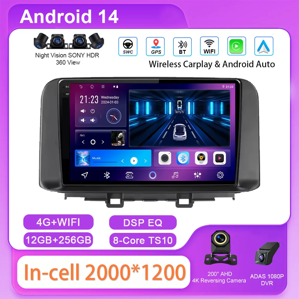 

AndroidAuto Radio Stereo For Hyundai Encino Kona 2018 2019 Car Multimedia Video Player High-Performance CPU Wireless Carplay 4G