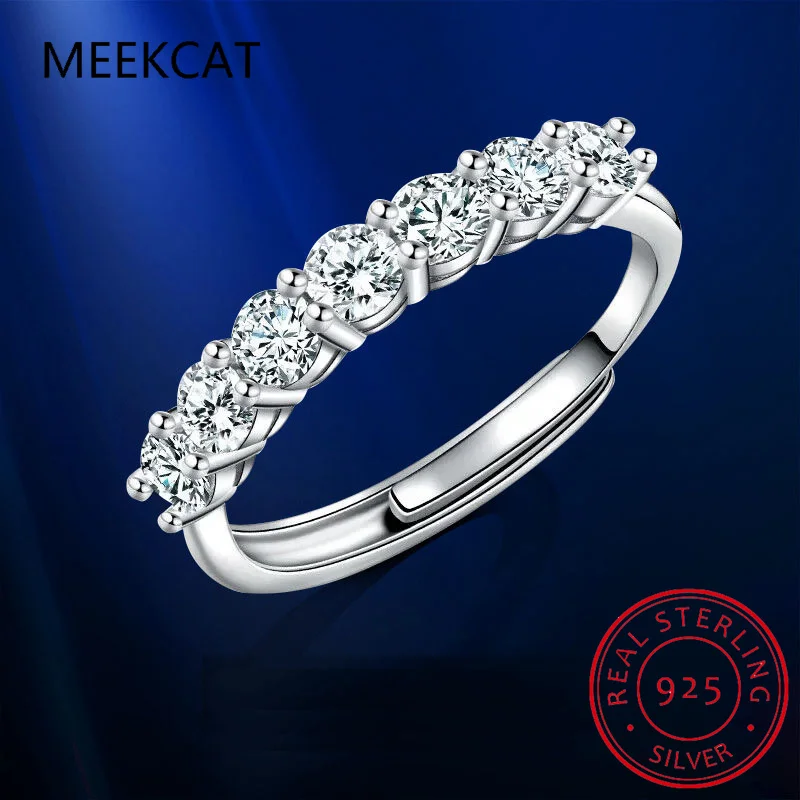 

0.8CT D Color VVS1 EX Round Moissanite Ring Stackable 925 Sterling Silver Half Eternity Ring Women Engagement Luxury Band Anillo