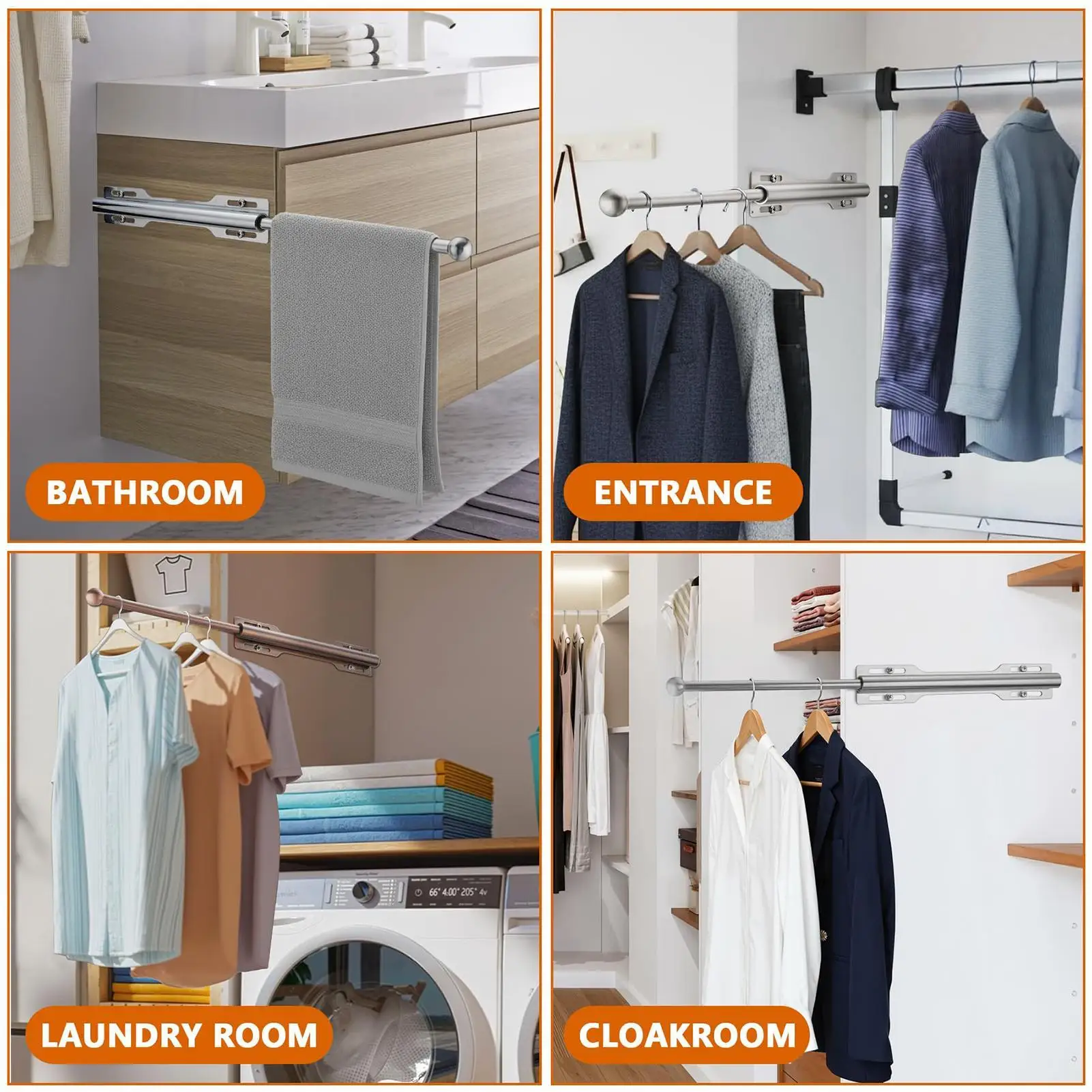 Closet Valet Rod Space Saving Wardrobe Organizer Hook Slide Out Valet Rod For Women Men Pants Hats Scarves Bags Jeans Legging