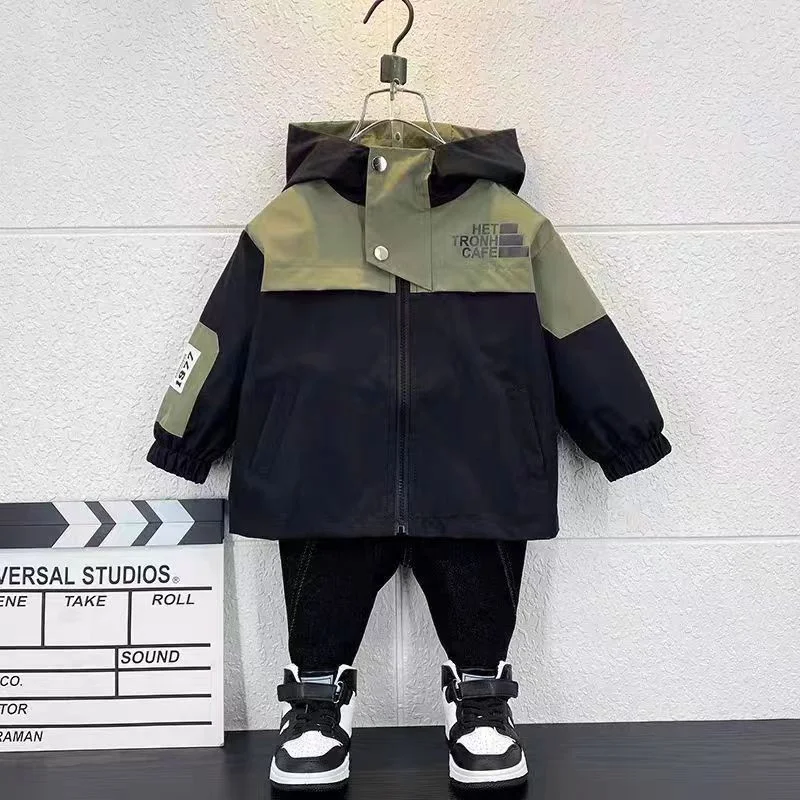 Boys Autumn Jacket 2024 New Casual Children\'s Spring Clothing Kids Fashion Handsome Trench Coats Children Hooded Outerwear 2-10Y