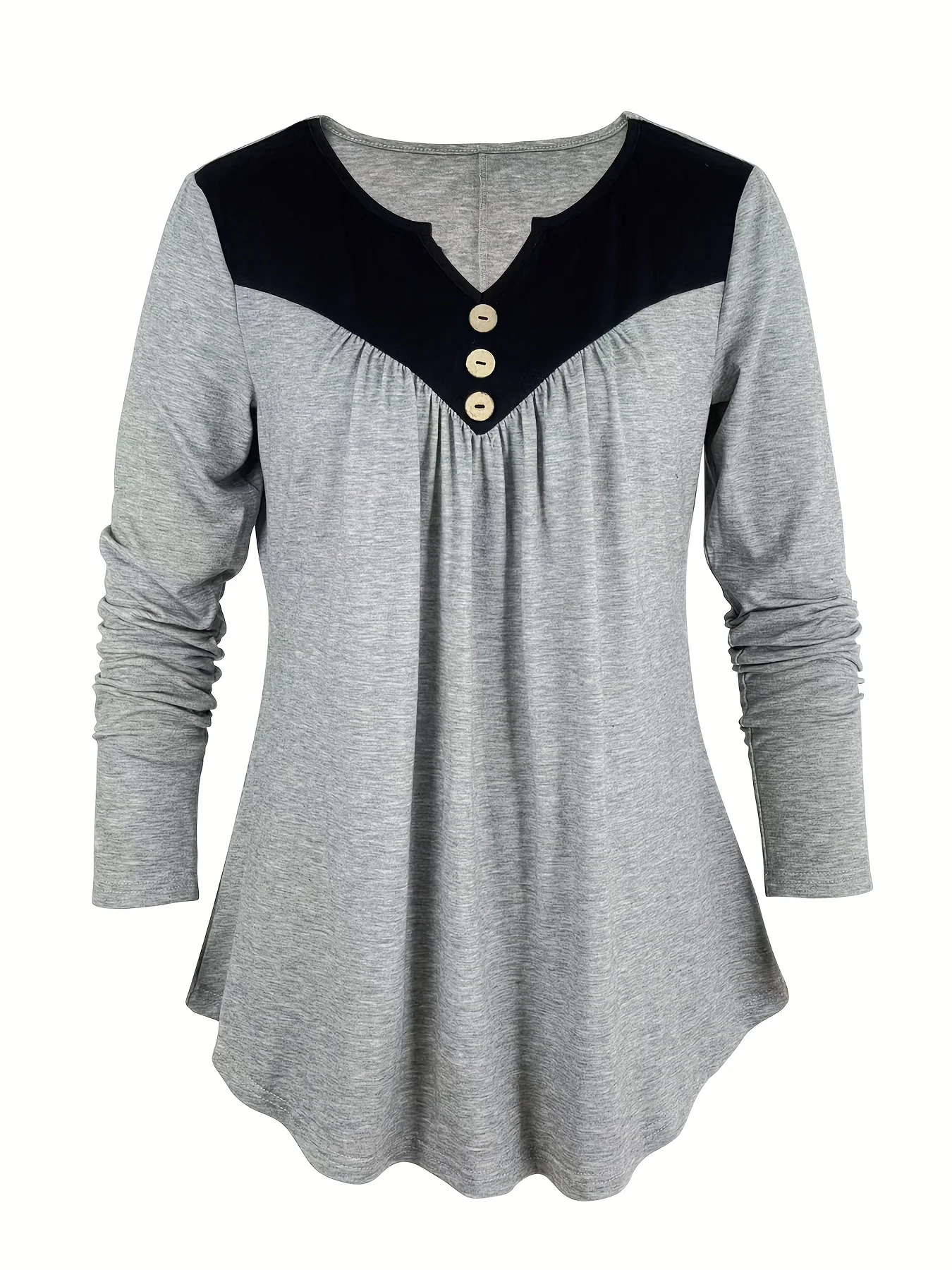 여성 패션 우아한 니트 단색 블록 긴팔 티셔츠 여성용 롱 버전 탑