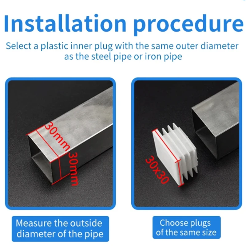 1/2/5/10 Pcs White Rectangle/Square Blanking End Cap Table Leg Foot Pad Steel Pipe Insert Plug 15x15mm -50x100mm