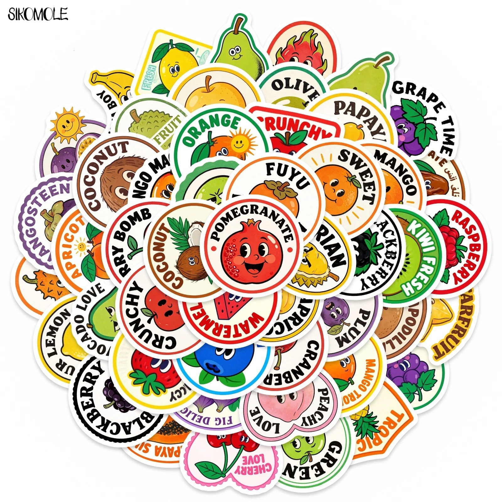 

10/30/50PCS Cartoon Funny Fruit Face Stickers Book Text DIY Skateboard Toys Guitar Luggage Suitcase Decoration Graffiti Sticker