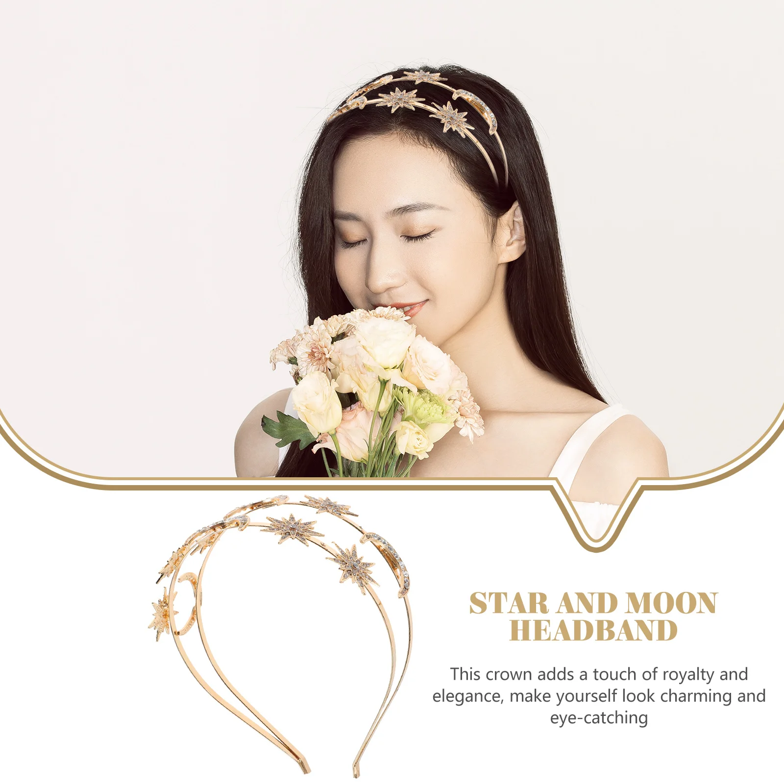 

Двухслойная повязка для волос со звездой и луной, повязка на голову из сплава с короной богини, элегантные вечерние свадебные аксессуары, повязка на голову со звездой и луной