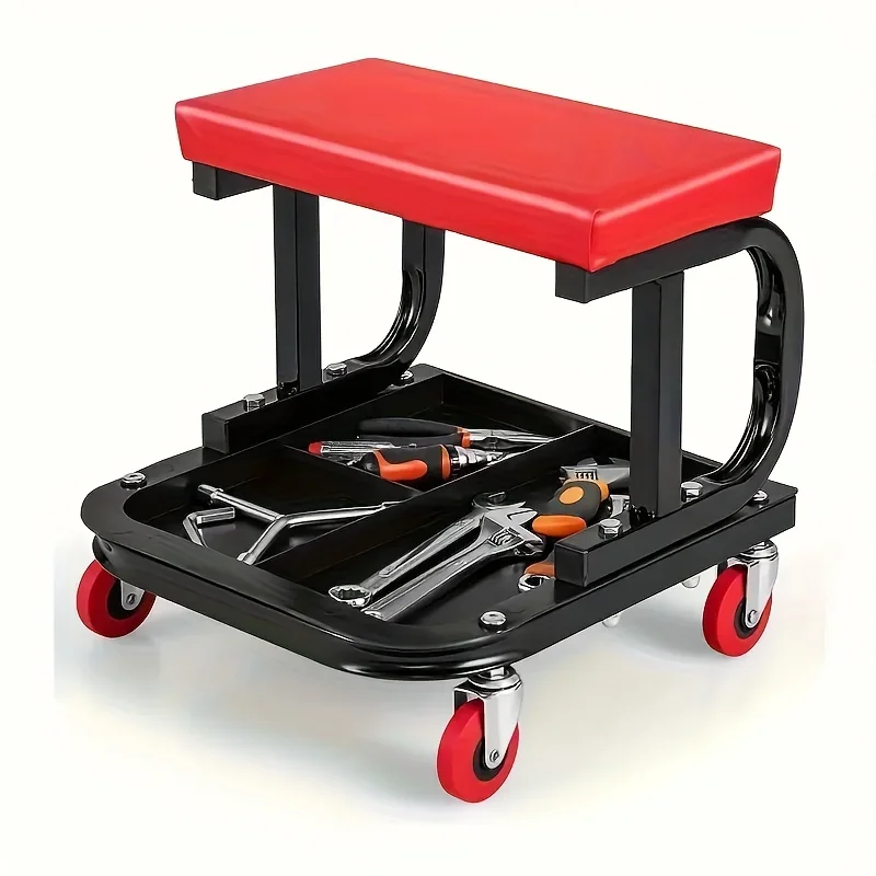 Mobile Mechanic Workbench & Rolling Seat with Tool Tray, Professional Garage Bench for Car Repair & DIY Maintenance