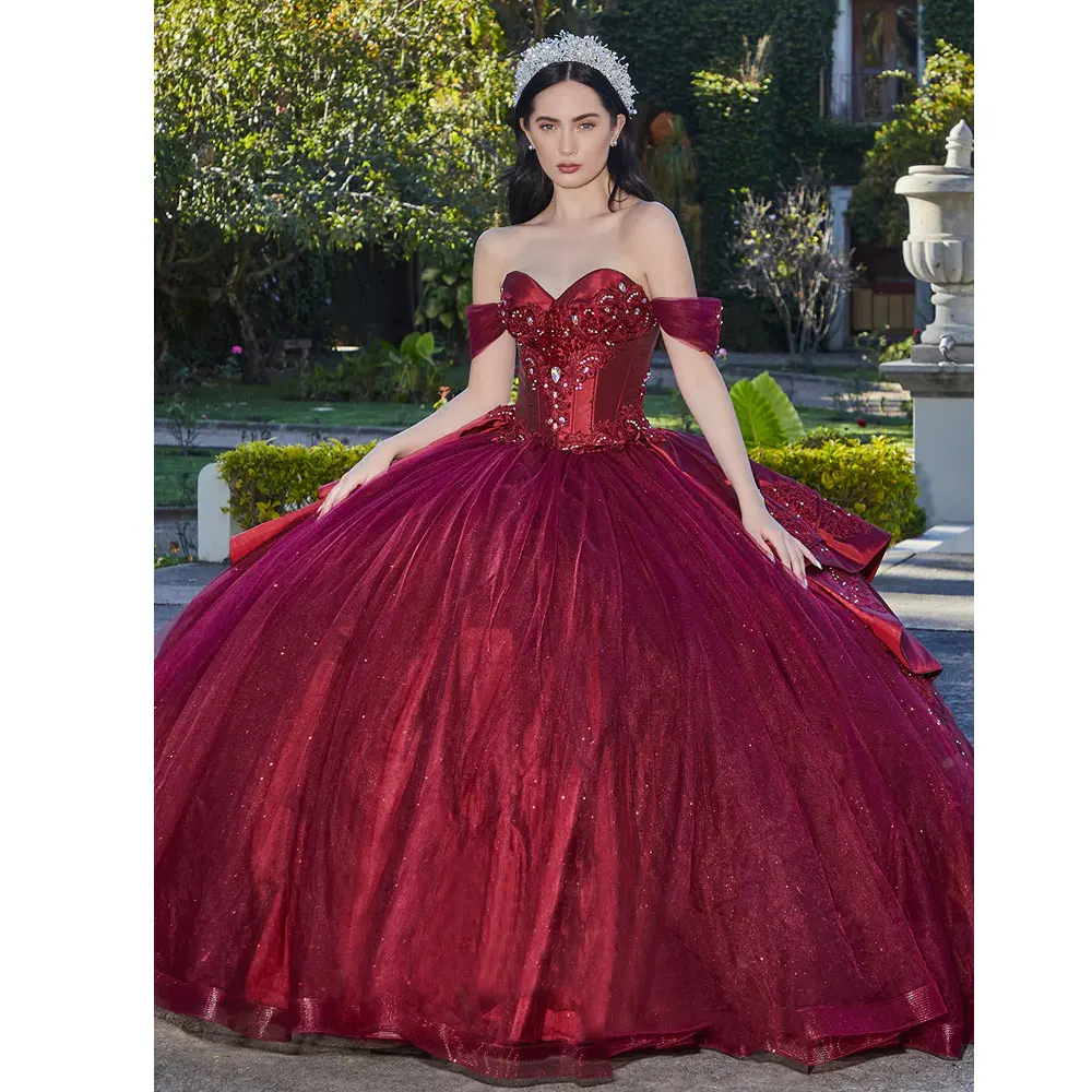 Vestido De Quinceañera Burdeos mexicano, Vestidos Rojos De 15 Quinceañera, Apliques De encaje, dulce desfile De fiesta De cumpleaños De 16 años, 2024