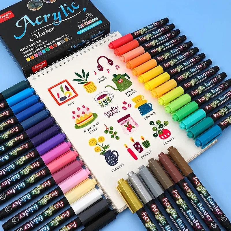 

12~60 Colors Sketching Markers Set Acrylic Paint Pens for Calligraphy Lettering Rock Glass Canvas Metal Ceramic Wood