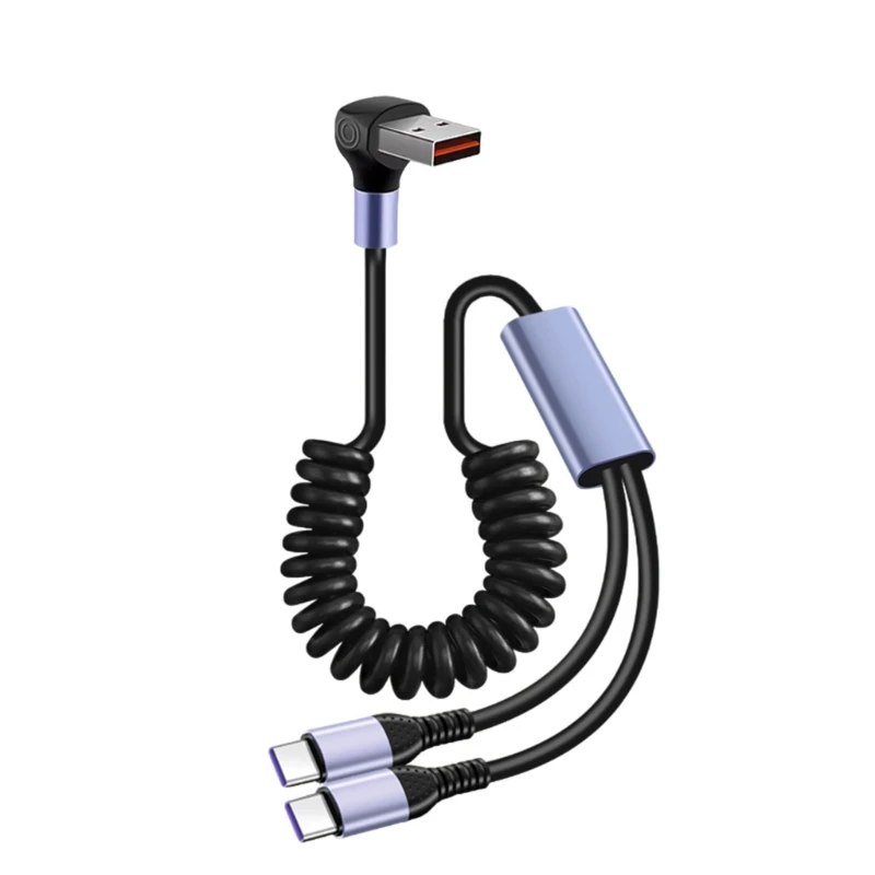 Stretchable 2USB C Charging Cable for Vehicle Use with Data Transfer, Highly Speed Charging Cable for Phones, Tablets,