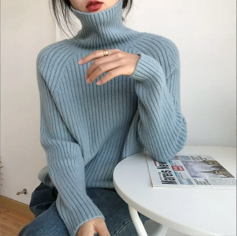 

Retro Base Sweater Top 2024 Lazy Style Loose Outer Wear Turtleneck Sweater Women's New Autumn and Winter Hong Kong Style