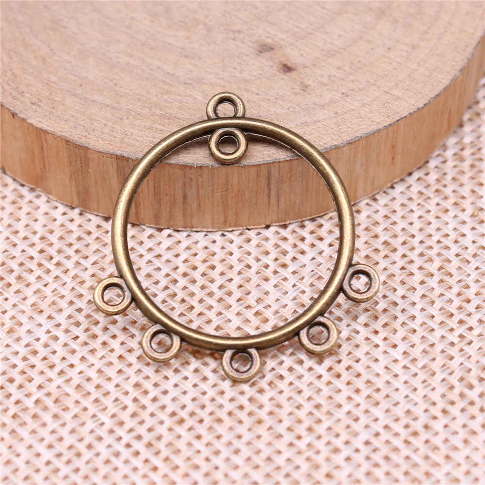 WYSIWYG 10pcs 30x28mm Round Earrings Connector For Earring Making Antique Silver Color Round Earrings Connector Charm Finding