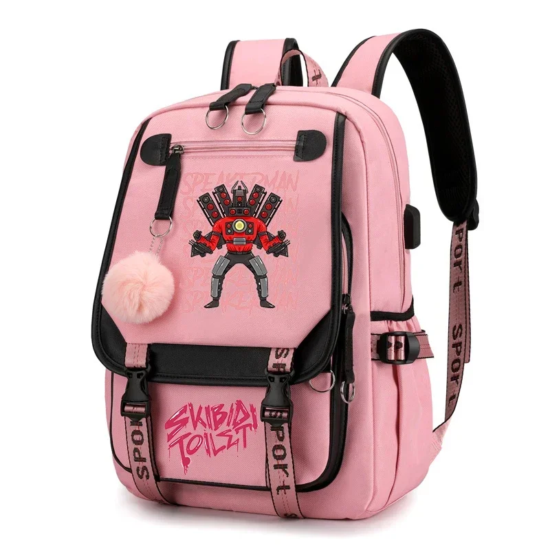 Impressão Anime Schoolbag para Meninas Adolescentes, Carregamento USB Mochila, Laptop Bag, Casual Estudante Bolsas de Escola, Moda Estacionária, skibidi