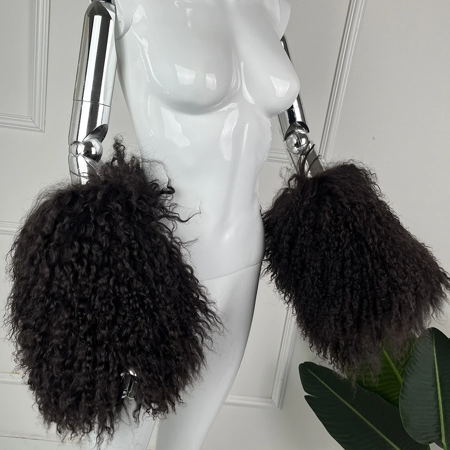 Polsini in pelliccia mongola naturale Le donne mescolano senza sforzo con cappotti Vera pelliccia di agnello tibetana Accessorio di lusso Polsino in vera pelliccia staccabile