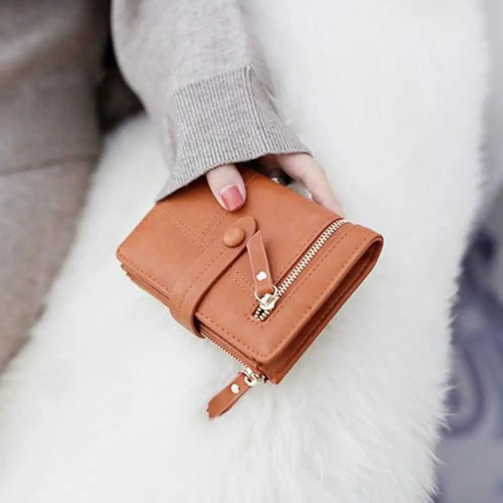 موضة للطي قصيرة المرأة محافظ مقاوم للماء بلون المرأة حافظة للبطاقات خفيفة الوزن بولي Leather جلد بولي Leather محفظة نسائية للعملات المعدنية السفر