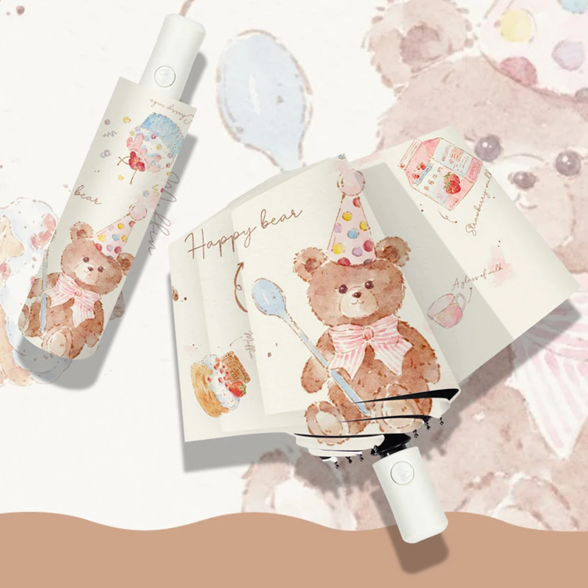 

Cream Bear Umbrella, Cute Cartoon Umbrella, Sunscreen, UV Protection, High Beauty, Sunny Umbrella